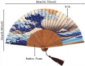 img 3 attached to Retro Bamboo Silk Women Hand Held Fans For Festivals, Weddings, And Parties - Small Folding Hand Fan With Sea Wave Design