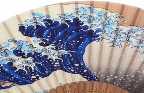 img 1 attached to Retro Bamboo Silk Women Hand Held Fans For Festivals, Weddings, And Parties - Small Folding Hand Fan With Sea Wave Design