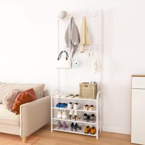 img 1 attached to UDEAR Hall Tree: 3-In-1 Entrance Coat Rack With Shoe Bench & 4 Tier Storage Shelves - 8 Hooks, Multifunctional For Living Room, Bathroom, Hallway - White