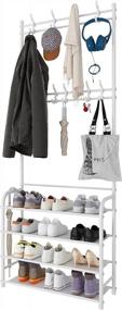 img 2 attached to UDEAR Hall Tree: 3-In-1 Entrance Coat Rack With Shoe Bench & 4 Tier Storage Shelves - 8 Hooks, Multifunctional For Living Room, Bathroom, Hallway - White