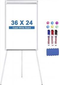 img 4 attached to 35X23" Easel Whiteboard Tripollo Magnetic Dry Erase Tripod Board - Adjustable Flipchart W/ Paper Clamp & Hooks For Office, Home, Classroom & Restaurant (Stand White)
