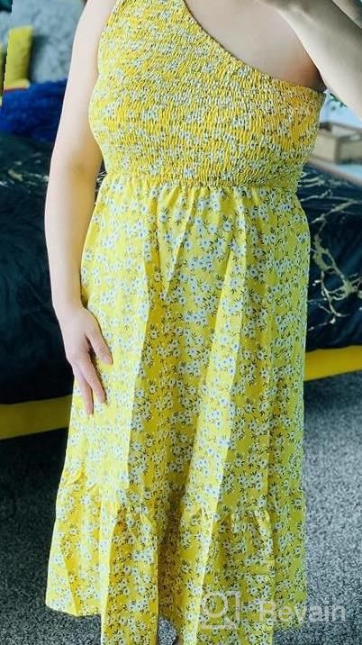 img 1 attached to KIRUNDO Women'S Summer 2023 One Shoulder Boho Floral Ruffle Smocked Midi Dress review by Kelley Zulkifli