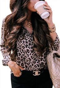 img 4 attached to Women'S Leopard Print V Neck Tunic Button Down Shirt Long Sleeve Top