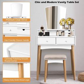 img 2 attached to Charm Your Space With CHARMAID Makeup Vanity Set - 6 Drawers, Unique Shape Mirror, And Cushioned Stool For A Modern And Chic Look
