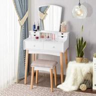 charm your space with charmaid makeup vanity set - 6 drawers, unique shape mirror, and cushioned stool for a modern and chic look logo