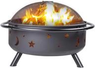 36-inch bronze cauldron star&moon outdoor fire pit for backyard, patio, and camping - wood burning firebowl with spark screen, poker, and marshmallow roasting - black logo