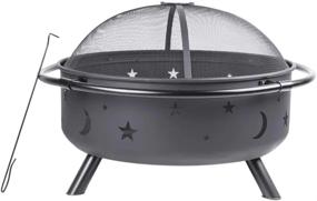 img 3 attached to 36-дюймовый бронзовый котел Star &amp; Moon Outdoor Fire Pitch для заднего двора, патио и кемпинга - дровяная чаша с искровым экраном, кочергой и обжариванием зефира - черный