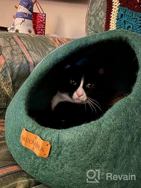 img 1 attached to Handmade 100% Merino Wool Cat Bed Cave - MEOWFIA Premium Felt Bed For Cats And Kittens In Dark Shades, Moon Granite - Large Size review by Cheryl Brown