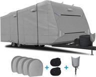 🏕️ rvmasking upgraded 6 layers waterproof travel trailer rv cover for 24'1" - 26' rv - prevent top tearing, sun damage protection | includes 4 tire covers, 2 straps, tongue jack cover logo