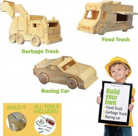 img 2 attached to 2020 Kraftic Woodworking Building Kit - DIY Carpentry Construction Toy Set With 3 Wood Model Projects For Boys And Girls: Food Truck, Racing Car, And Garbage Truck