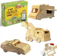 2020 kraftic woodworking building kit - набор игрушек для плотницких работ своими руками с 3 деревянными моделями для мальчиков и девочек: продовольственный грузовик, гоночный автомобиль и мусоровоз логотип