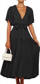 img 4 attached to Women'S V-Neck Chiffon Maxi Dress With Waist Tie - Casual Summer Flowy Dresses S-XL