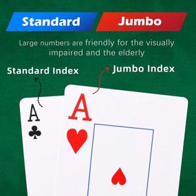 img 3 attached to Водонепроницаемые пластиковые игральные карты с индексом Jumbo - набор из 4 игр для бассейна, пляжа и водных игр - идеально подходит для карточных игр в бридж, покер, рыбу, блэкджек и сердца (2 синих + 2 красных)