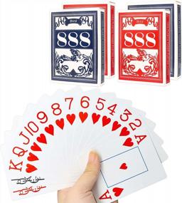 img 4 attached to Водонепроницаемые пластиковые игральные карты с индексом Jumbo - набор из 4 игр для бассейна, пляжа и водных игр - идеально подходит для карточных игр в бридж, покер, рыбу, блэкджек и сердца (2 синих + 2 красных)