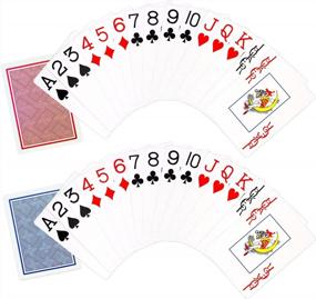 img 2 attached to Водонепроницаемые пластиковые игральные карты с индексом Jumbo - набор из 4 игр для бассейна, пляжа и водных игр - идеально подходит для карточных игр в бридж, покер, рыбу, блэкджек и сердца (2 синих + 2 красных)