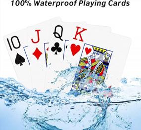 img 1 attached to Водонепроницаемые пластиковые игральные карты с индексом Jumbo - набор из 4 игр для бассейна, пляжа и водных игр - идеально подходит для карточных игр в бридж, покер, рыбу, блэкджек и сердца (2 синих + 2 красных)