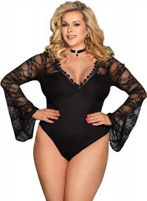 img 4 attached to Ohyeahlady Women Sheer Mesh Lace Bodysuit Long Sleeve Leotard Lingerie Jumpsuit Bodysuits Clubwear Tops
