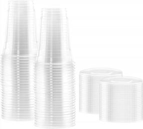 img 1 attached to 100-Pack Disposable Hard Plastic Cups With Flat Lids –16 Oz - Crystal Clear Drink Cups – Hole For Straws – Ideal Cups For Water Fountains, Parties, Festivals, Kiosk, On The Go’