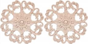 img 4 attached to Enhance Your Furniture With Jiyaru'S Exquisite Wood Carved Flower Decals - Set Of 2 Unpainted Onlays, 15Cm #2