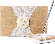 burlap and lace rustic wedding guest book with silver pen - 120 lined pages for guests' thoughts in gift box логотип
