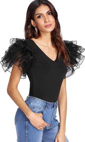 img 1 attached to 👗 Ruffle Stretchy Bodysuit for Women by Romwe - Women's Clothing with Bodysuits