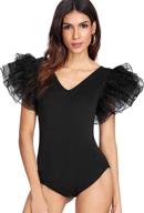 👗 ruffle stretchy bodysuit for women by romwe - women's clothing with bodysuits логотип