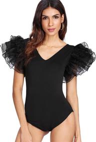 img 4 attached to 👗 Ruffle Stretchy Bodysuit for Women by Romwe - Women's Clothing with Bodysuits