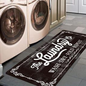 img 4 attached to Transform Your Laundry With A Vintage Black And White Area Rug - Non-Slip, Durable And Farmhouse Chic, 20X48 Inches