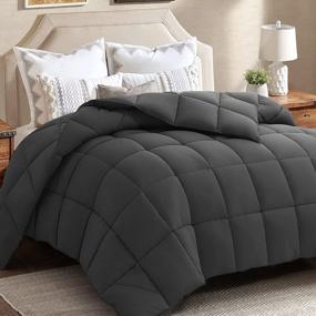 img 4 attached to EDILLY Queen Size Luxury Down Alternative Quilted Comforter - Year-Round Duvet Insert With 4 Corner Tabs For Stand-Alone Use, 88''X88'' In Dark Grey