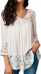 img 4 attached to Chic Lace Blouse With Long Sleeves: Casual Style Dome V Neck Tunic Shirt