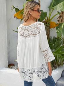 img 2 attached to Chic Lace Blouse With Long Sleeves: Casual Style Dome V Neck Tunic Shirt