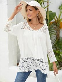 img 1 attached to Chic Lace Blouse With Long Sleeves: Casual Style Dome V Neck Tunic Shirt