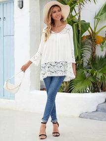 img 3 attached to Chic Lace Blouse With Long Sleeves: Casual Style Dome V Neck Tunic Shirt