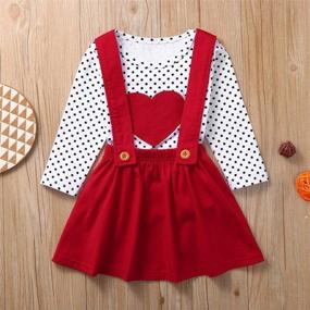 img 3 attached to Toddler Baby Girl Valentine'S Day Outfit Long Sleeve Heart Shirt Top+Suspender Strap Red Skirts Set 18M-6T