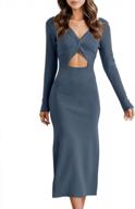 prinbara women's twist front cutout long sleeve v neck knitted elegant sexy bodycon slim midi dresses logo