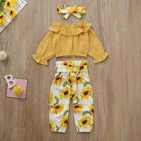 img 3 attached to Adorable Toddler Girl Sunflower Outfit: Long Sleeve Shirt, Overalls, Suspender Pants With Matching Headband Set
