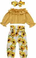 adorable toddler girl sunflower outfit: long sleeve shirt, overalls, suspender pants with matching headband set logo