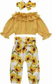 img 4 attached to Adorable Toddler Girl Sunflower Outfit: Long Sleeve Shirt, Overalls, Suspender Pants With Matching Headband Set
