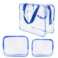 3pcs crystal clear cosmetic bag tsa air travel toiletry bag set with zipper vinyl pvc make-up pouch handle straps for women men, roybens waterproof packing organizer storage diaper pencil bags логотип