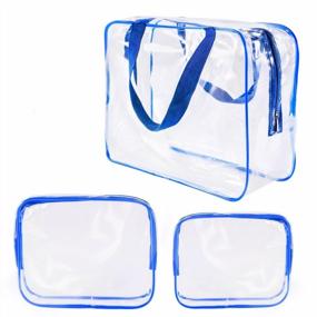 img 4 attached to 3Pcs Crystal Clear Cosmetic Bag TSA Air Travel Toiletry Bag Set With Zipper Vinyl PVC Make-Up Pouch Handle Straps For Women Men, Roybens Waterproof Packing Organizer Storage Diaper Pencil Bags