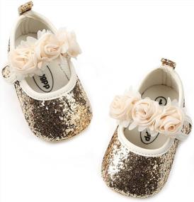 img 2 attached to Floral Sparkly Mary Jane Flats For Baby Girls - Soft Sole Infant Moccasins For Toddler Princess Dress Shoes By Antheron
