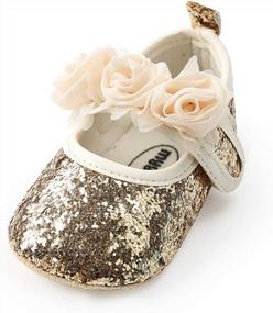 img 4 attached to Floral Sparkly Mary Jane Flats For Baby Girls - Soft Sole Infant Moccasins For Toddler Princess Dress Shoes By Antheron