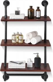 img 4 attached to Rustic Industrial Wall Shelves With Towel Bar - 24" Floating Pipe Towel Holder And 3- Shelf Wall Mounted Storage Organizer For Bathroom, Ideal Towel Rack For Wall Decor