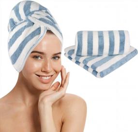img 4 attached to Super Absorbent Microfiber Hair Towel Turban - Quickly Dry Long Hair - 2 Pack In Blue - 21.5"X 43" - By VIVOTE