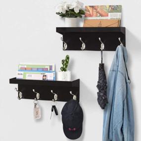 img 1 attached to Set Of 2 AHDECOR Wall Mounted Coat Rack & Hanging Shelf W/ 4 Durable Hangers - Black