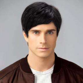img 4 attached to Short Black Human Hair Wig For Men - Creamy Straight Layers, Natural Brazilian Pixie Cut, Full Mens Wig