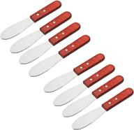 stainless steel straight edge wide butter spreader deluxe sandwich cream cheese condiment knives set kitchen tools, wood handle, 8” (8) logo