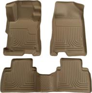 🌦️ enhanced weather protection: husky liners 98603 floor mats tan, perfect fit for 2007-12 nissan altima 4 door, front & 2nd seat coverage logo