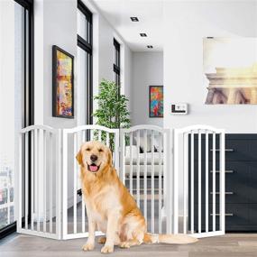 img 4 attached to Wooden Folding Freestanding Pet Gate - Ideal for Doorways, Halls, Stairs & Home - Step Over Divider - Perfect for Dogs & Puppies by PETMAKER