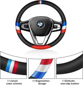 img 3 attached to GOHI YANDA Car Steering Wheel Cover - Sports Protector Non-Slip Leather Steering Wheel - 15 Inch Universal M Color Compatible Set - BMW Three-Color Design